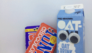 Are food and drink brands becoming more green? Oatly milk and Tony's Chocolonely with googly eyes